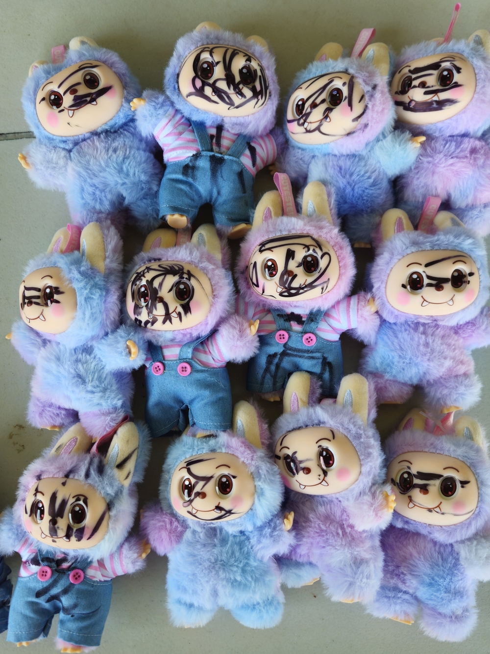 Lot of 12 Defaced Imposter Labubu Plush Pendants - For Customizing And Upcycling